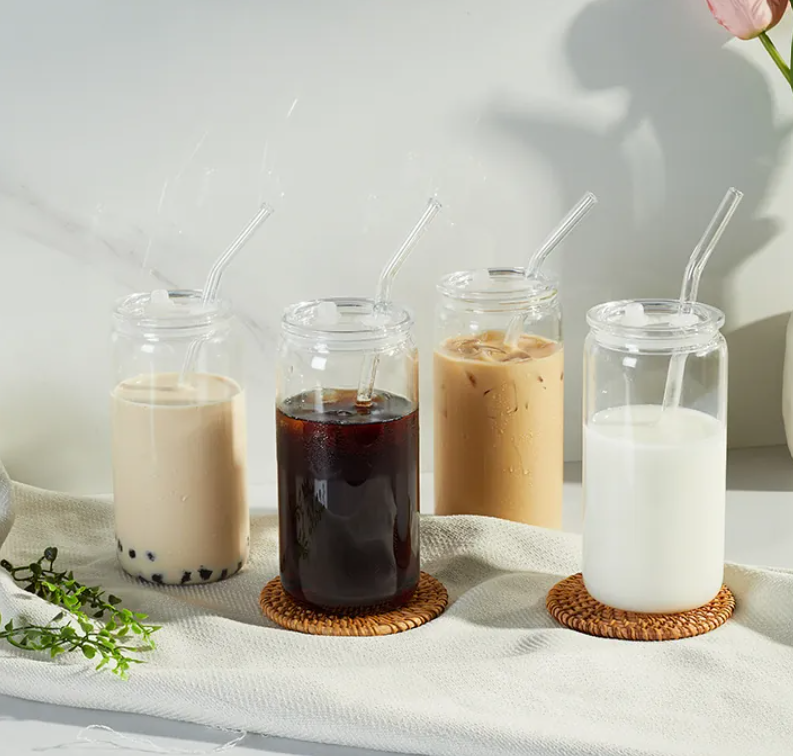 Gobelet En Verre En Forme De Canette Avec Couvercle En Bambou Et Paille Réutilisable Verre Borosilicaté