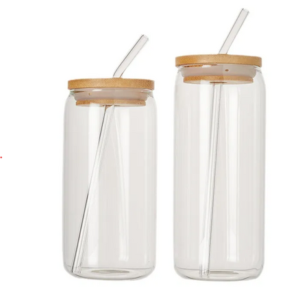 Gobelet En Verre En Forme De Canette Avec Couvercle En Bambou Et Paille Réutilisable Verre Borosilicaté